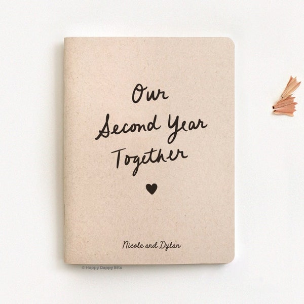 Our Second Year Together Anniversary Gift for Him, 4 x 5.25" Personalized Eco Friendly Notebook, Recycled MINI Journal, Pocket Size, BLANK