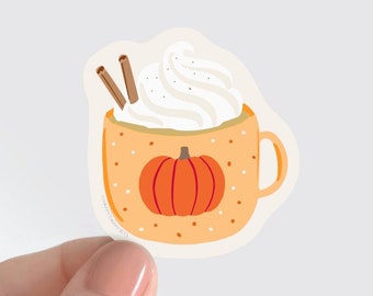 Pumpkin Spice Latte Sticker, Friendsgiving Gift, Waterproof Vinyl Halloween Food Sticker, Eco Friendly Sticker, PVC-Free Soft Matte, 2 inch