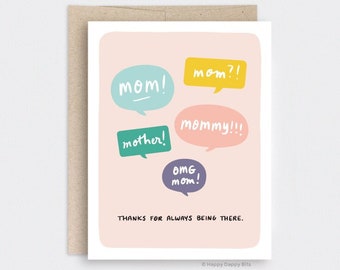 Mother's Day Gift Handmade, Blush Pink Mothers Day Card Funny - Speech Bubbles, Thanks for Always Being There