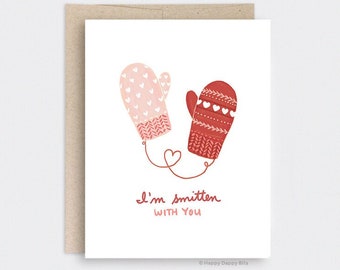 Mittens Valentine Card for Couple - I'm Smitten with You - Funny Christmas Card, Punny Recycled Anniversary Card