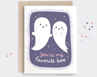 You're My Boo Card, Halloween Card, Cute Ghost Card, Love Card for Her, You’re my Favorite Boo, Galaxy Recycled Card