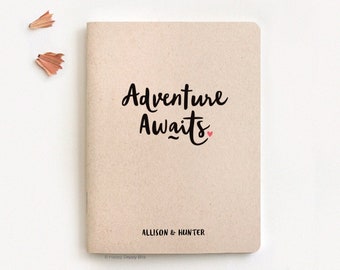 Mini Travel Journal 4 x 5.25", Adventure Awaits Camping Travel Journal, Personalized Wedding Gift for Couple, Eco Friendly Recycled Notebook