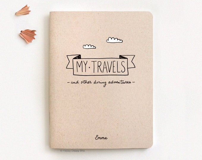 Personalized Travel Journal, 4 x 5.25" My Travels and Daring Adventures Journal Recycled, Eco Friendly Stocking Stuffer