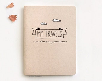 Personalized Travel Journal, 4 x 5.25" My Travels and Daring Adventures Journal Recycled, Eco Friendly Stocking Stuffer