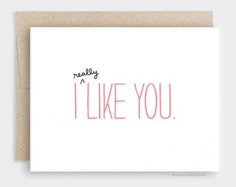 I Like You Card for Her - Valentines Day Card for Him, Valentines Gift, Anniversary Card, Recycled Card, Cute Valentine Card GW035