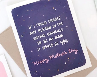 Best Mom in the Universe Card, Purple Recycled Mothers Day Card, Galaxy Illustrated Mother's Day Card Funny, Stars Mothers Day Gift