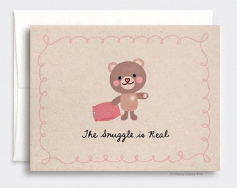 Valentine's Day Gift For Him,  The Snuggle is Real - Funny Valentine Card, Cute Naughty Brown Teddy Bear Recycled Card, Birthday Card