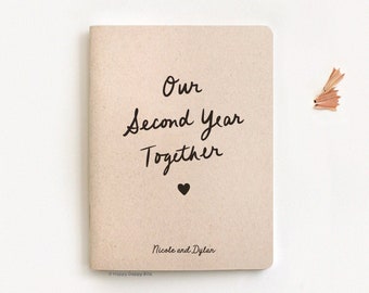 Our Second Year Together Anniversary Gift for Him, 5.25 x 4" Personalized Eco Friendly Notebook, Recycled Mini Journal, Pocket Size, BLANK