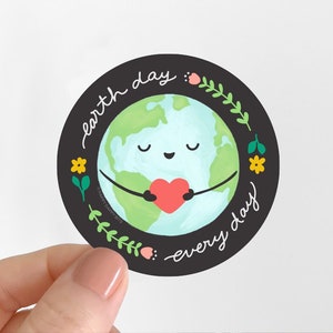 Earth Day Sticker, PVC-Free Eco Friendly Sticker, Earth Day Every Day Soft Matte Vinyl Sticker, Illustrated Environmental Plant Stickers 2.5 image 1