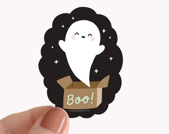 Halloween Stickers, Cute Ghost Sticker, Vinyl Boo Sticker, Waterproof Eco Friendly Sticker, PVC-Free Soft Matte