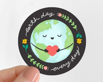 Earth Day Sticker, PVC-Free Eco Friendly Sticker, Earth Day Every Day Soft Matte Vinyl Sticker, Illustrated Environmental Plant Stickers 2.5