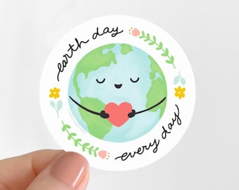 Earth Day Sticker, PVC-Free Eco Friendly Sticker, Earth Day Every Day Sticker, Soft Matte Vinyl Sticker, Environmental Plant Stickers 2.5"