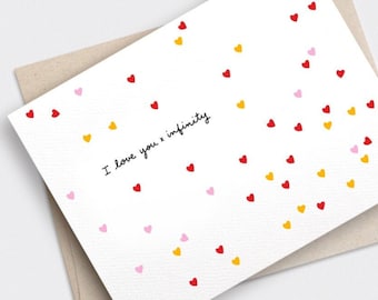 I Love You X Infinity, Valentines Day Card for Him, For Her, Unique Card For Him, Gift for Her, Heart Confetti