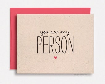 You Are My Person Card, Funny Valentines Day Gift for Him For Her, Handmade Gifts, Brown Recycled Card