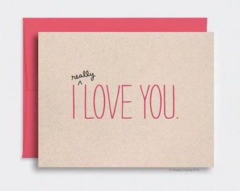 I Love You Card, For Her - Valentines Day Gift for Him, Funny Anniversary Card, Handmade Gifts, Brown Recycled Card, Red