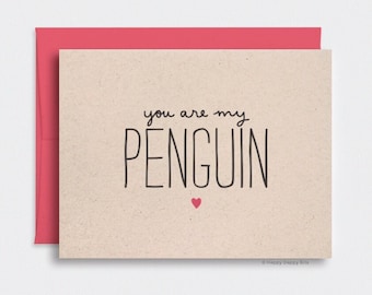 You Are My Penguin Card, Funny Valentines Day Gift for Him For Her, Handmade Gifts, Brown Recycled Card