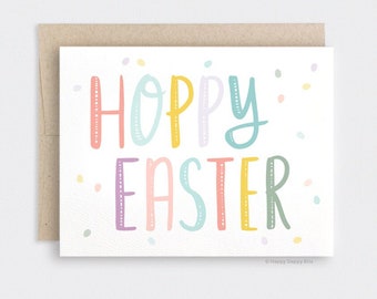 Easter Basket Stuffer, Hoppy Easter Card - Handlettered Card - Funny Easter Card - Egg Confetti Spring Card - Handmade Card - Recycled