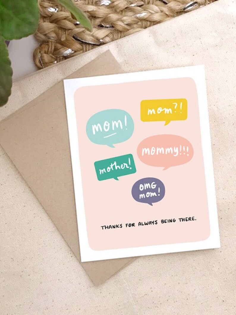 Mother's Day Gift Handmade, Blush Pink Mothers Day Card Funny Speech Bubbles, Thanks for Always Being There image 2