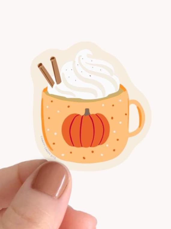 Pumpkin Spice Latte Sticker, Friendsgiving Gift, Waterproof Halloween Food Sticker, Eco Friendly Sticker, PVC-Free Soft Matte, 2 inch