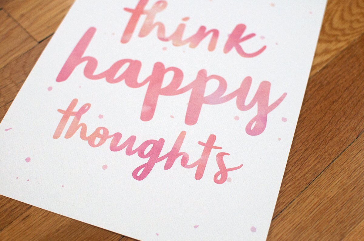 Think Happy Thoughts Typographic Print 8x10 Inspirational | Etsy