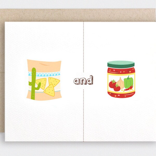 Valentine Card - Chips & Dip - Cute Love Card - Salsa Nachos - Foodie Anniversary Card Friendship Card - One Year, 1st Year Anniversary Card