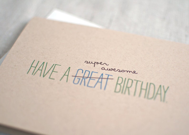 Funny Birthday Card For Him Typography Card, Super Awesome Birthday Blue, Olive Green, Brown Recycled Card image 2