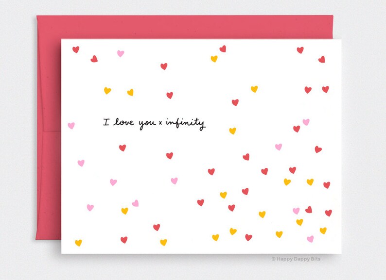 I Love You X Infinity, Valentines Day Card for Him, For Her, Unique Card For Him, Gift for Her, Heart Confetti image 2