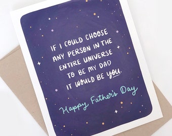 Fathers Day Card, Best Dad in the Universe Card, Purple Recycled Galaxy Illustrated Father's Day Card Funny, Stars Fathers Day Gift