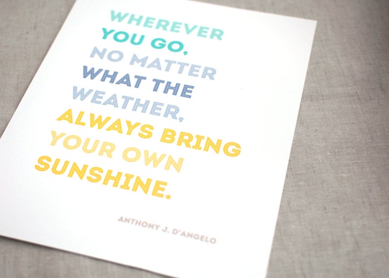 Inspirational Quote Print 8x10 Sunshine Home Decor Wall Art, Inspirational Wall Art, Eco-Friendly Typography Print Color Block image 2