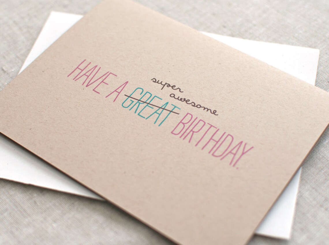 Funny Birthday Card for Her - Cute Typography Card, Super Awesome ...