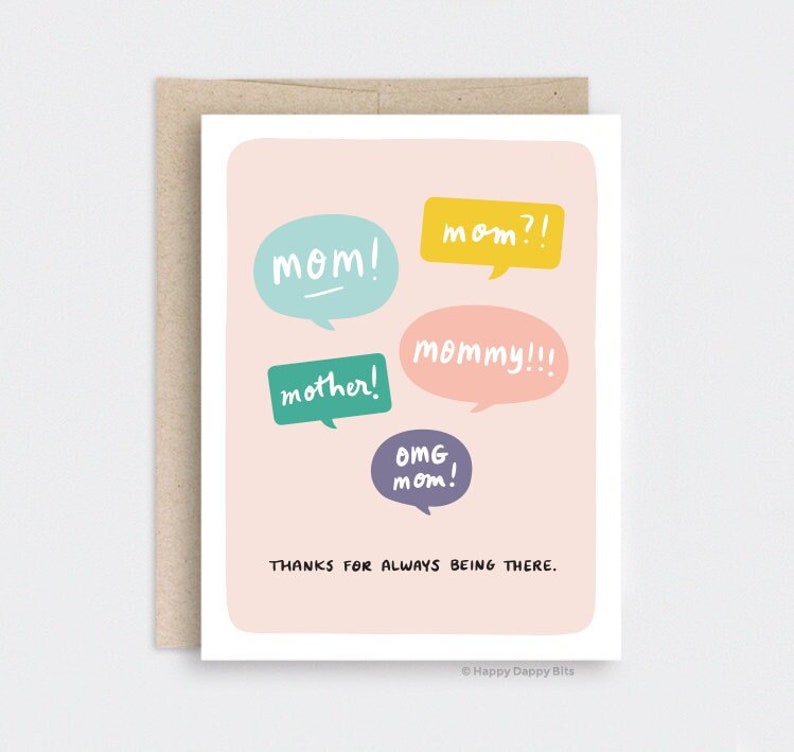 Mother's Day Gift Handmade, Blush Pink Mothers Day Card Funny Speech Bubbles, Thanks for Always Being There image 1