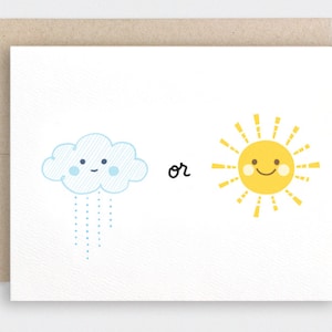 Rain or Shine Cute Anniversary Card I'll Be There Valentine Card, Clouds & Sunshine Friendship Card, Get Well Card Recycled image 1