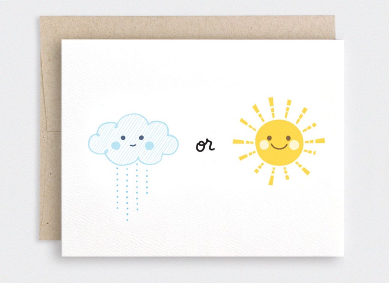 Rain or Shine Cute Anniversary Card I'll Be There Valentine Card, Clouds & Sunshine Friendship Card, Get Well Card Recycled image 1