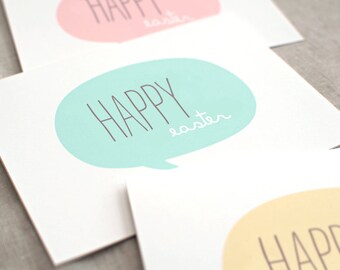 Easter Card Set of 6 - Speech Bubble Happy Easter Cards Handmade Happy Spring Thanks a Bunch - Mint, Peachy Pink, Yellow - Recycled Cards