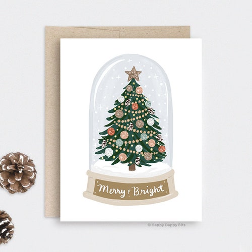 Tree Snow Globe Holiday Card Illustrated Christmas Card Etsy