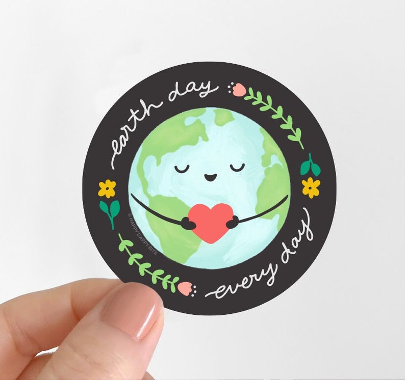 Earth Day Sticker, PVC-Free Eco Friendly Sticker, Earth Day Every Day Soft Matte Vinyl Sticker, Illustrated Environmental Plant Stickers 2.5 image 1