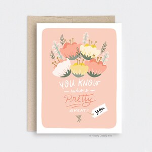Valentines Day Bouquet Card for Her, Eco-friendly Anniversary Card, You're Pretty Great, Cute Illustrated Recycled Floral Peach image 2