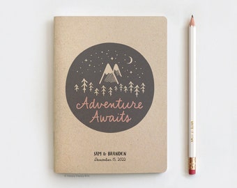 Black Friday SALE Adventure Awaits Camping Journal Personalized Travel Journal Couples, Eco-Friendly Wedding Gift, 5x7 Recycled Notebook