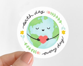 Earth Day Sticker, Eco Friendly Sticker, Earth Day Every Day Sticker, PVC-Free Soft Matte Vinyl Sticker, Environmental Plant Stickers 2.5"