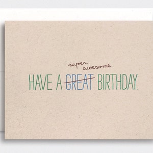 Funny Birthday Card For Him Typography Card, Super Awesome Birthday Blue, Olive Green, Brown Recycled Card image 1