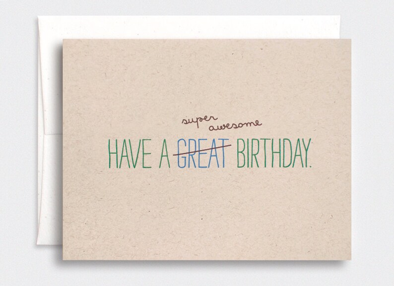 Funny Birthday Card For Him Typography Card, Super Awesome Birthday Blue, Olive Green, Brown Recycled Card image 1