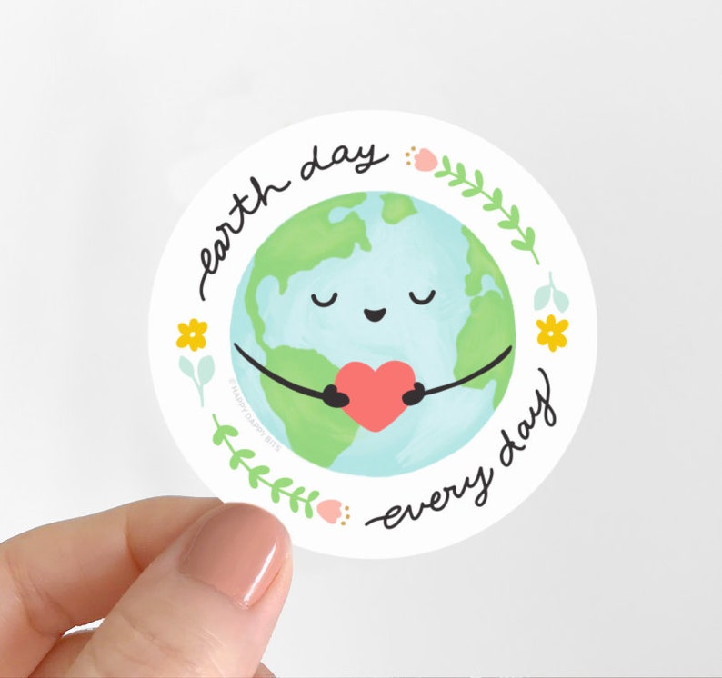 Earth Day Sticker, PVC-Free Eco Friendly Sticker, Earth Day Every Day Soft Matte Vinyl Sticker, Illustrated Environmental Plant Stickers 2.5 image 2