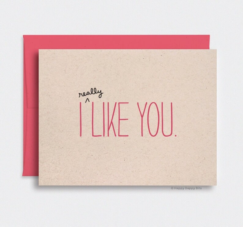 Valentines Day Card for Him, I Like You Card, For Her - Funny Anniversary Card, Handmade Gifts, Brown Recycled Card, Red 