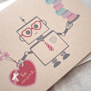 Valentines Gift for Him, Robot Valentine Cards Set or Single, Love Card, Kawaii Cute Nerdy Tech Hand Painted Robot Card, Recycled image 4