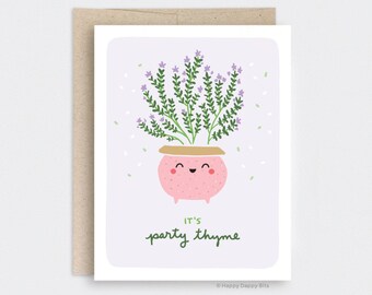 Punny Birthday Card, It's Party Thyme, Herb Pun Cards, Plant Cards Birthday For Friend, Funny Birthday Card, Recycled Card
