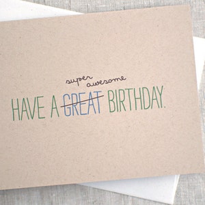 Funny Birthday Card For Him Typography Card, Super Awesome Birthday Blue, Olive Green, Brown Recycled Card image 3