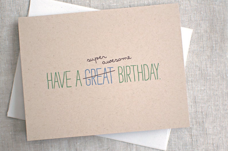 Funny Birthday Card For Him Typography Card, Super Awesome Birthday Blue, Olive Green, Brown Recycled Card image 3
