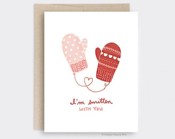 Mittens Valentine Card for Couple - I'm Smitten with You - Funny Christmas Card, Punny Recycled Anniversary Card