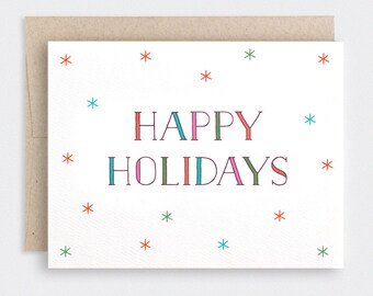 Happy Holidays Card - Vintage Inspired Type - New Year Card, Christmas Card, Hanukkah Card, Colorful Recycled Card