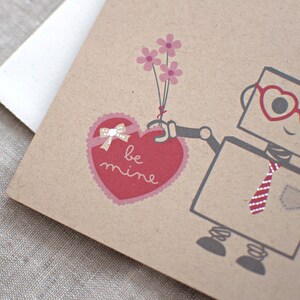 Valentines Gift for Him, Robot Valentine Cards Set or Single, Love Card, Kawaii Cute Nerdy Tech Hand Painted Robot Card, Recycled image 3